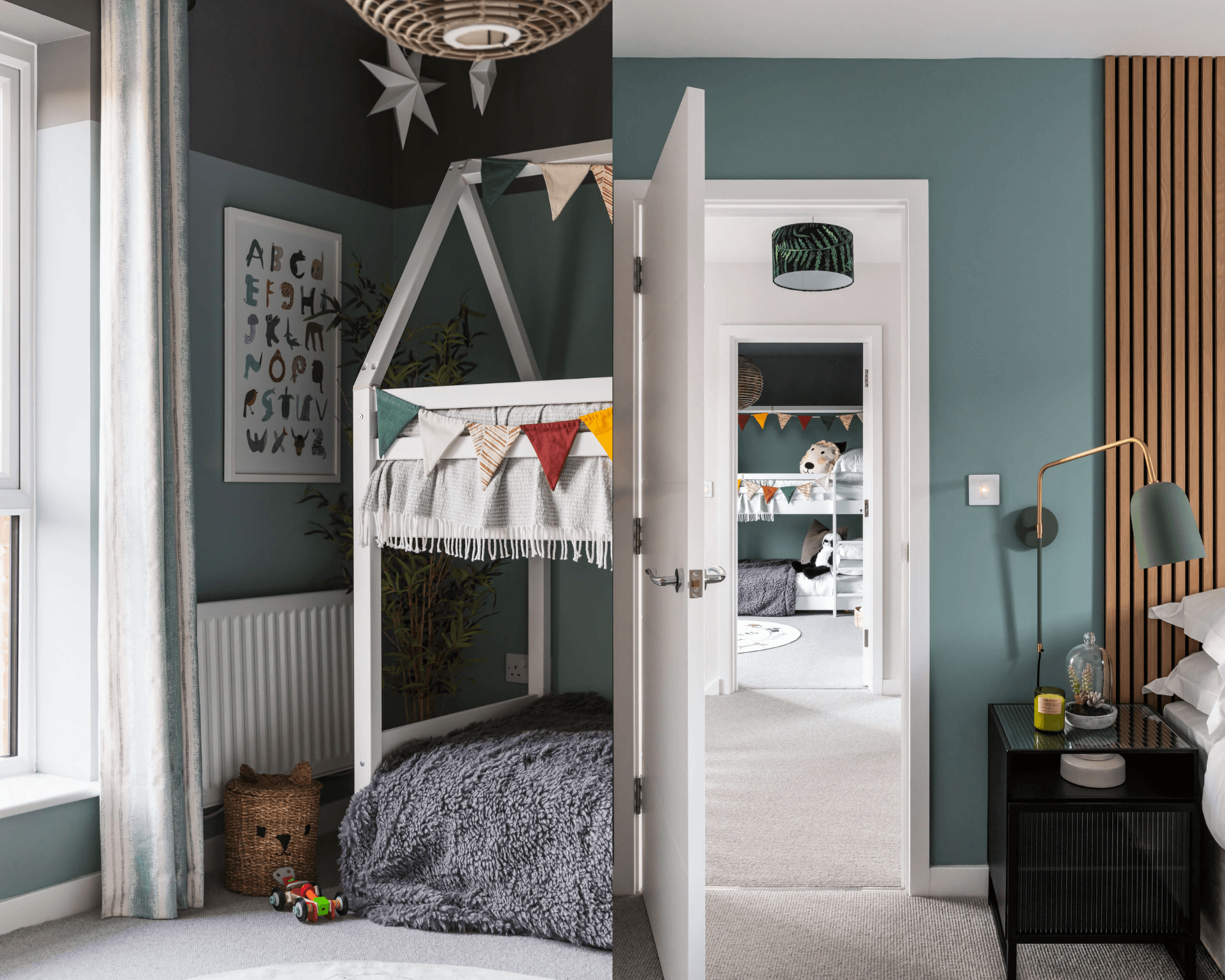 Children's bedroom with bunk bed and bunting